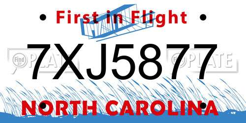 7XJ5877 North Carolina License Plate