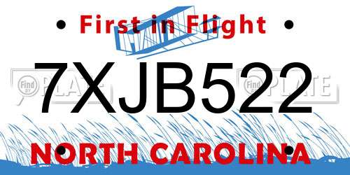 7XJB522 North Carolina License Plate