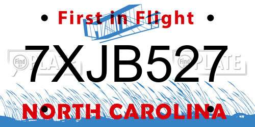 7XJB527 North Carolina License Plate