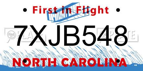7XJB548 North Carolina License Plate
