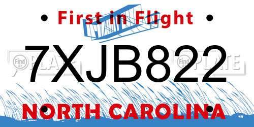 7XJB822 North Carolina License Plate