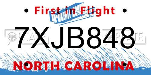 7XJB848 North Carolina License Plate