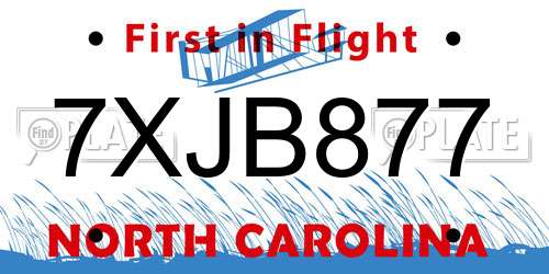 7XJB877 North Carolina License Plate