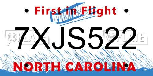 7XJS522 North Carolina License Plate