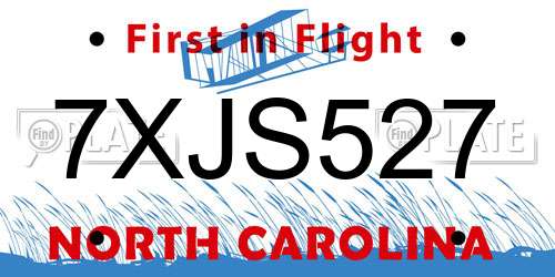 7XJS527 North Carolina License Plate