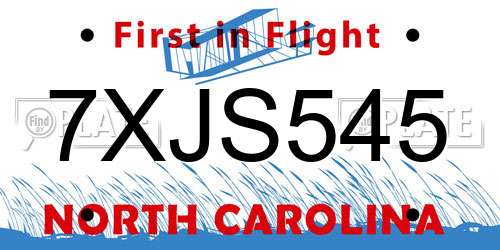 7XJS545 North Carolina License Plate