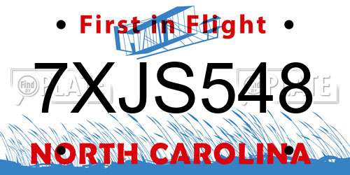 7XJS548 North Carolina License Plate