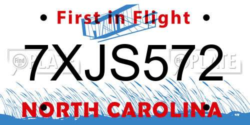 7XJS572 North Carolina License Plate