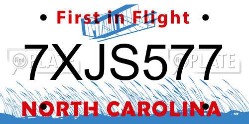 7XJS577 North Carolina License Plate