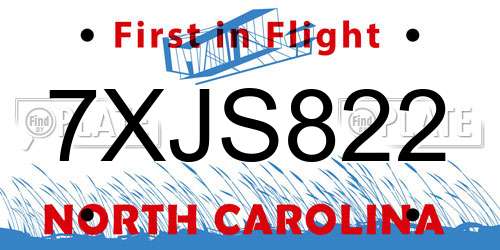 7XJS822 North Carolina License Plate