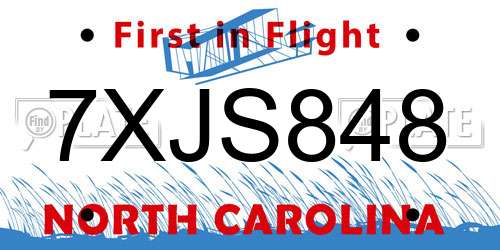 7XJS848 North Carolina License Plate