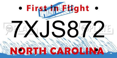 7XJS872 North Carolina License Plate