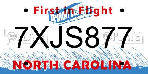 7XJS877 North Carolina License Plate