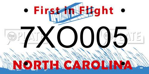 7XO005 North Carolina License Plate