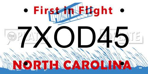 7XOD45 North Carolina License Plate