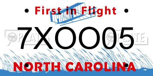 7XOO05 North Carolina License Plate