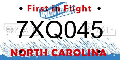7XQ045 North Carolina License Plate