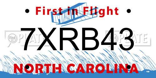 7XRB43 North Carolina License Plate