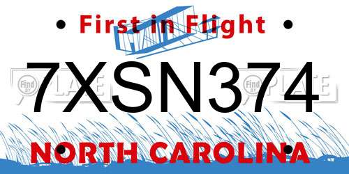 7XSN374 North Carolina License Plate