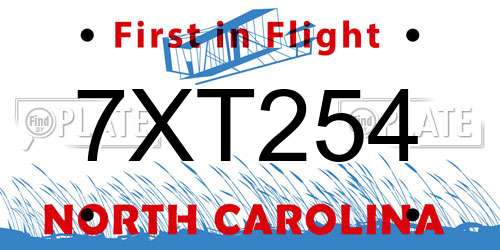 7XT254 North Carolina License Plate