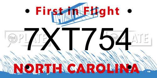 7XT754 North Carolina License Plate