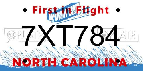 7XT784 North Carolina License Plate