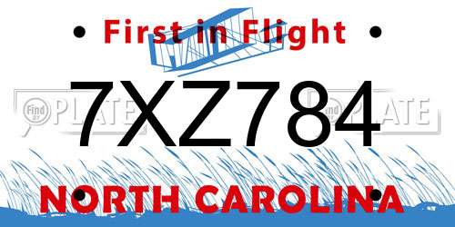 7XZ784 North Carolina License Plate