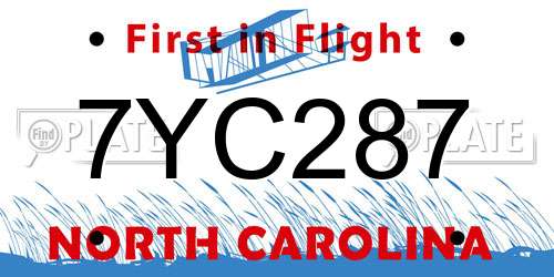 7YC287 North Carolina License Plate