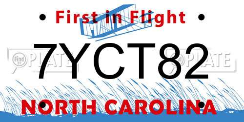 7YCT82 North Carolina License Plate