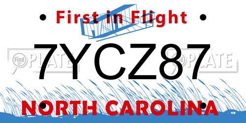 7YCZ87 North Carolina License Plate
