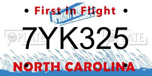7YK325 North Carolina License Plate