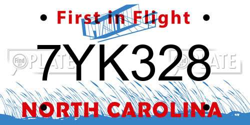 7YK328 North Carolina License Plate