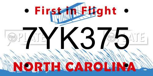 7YK375 North Carolina License Plate
