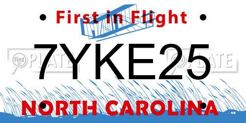 7YKE25 North Carolina License Plate