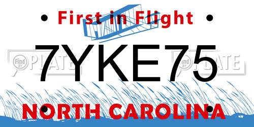 7YKE75 North Carolina License Plate