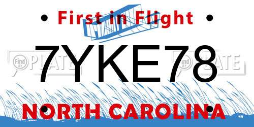 7YKE78 North Carolina License Plate