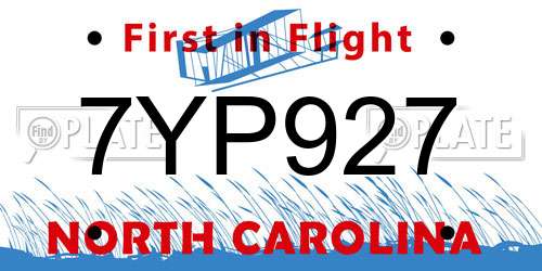 7YP927 North Carolina License Plate