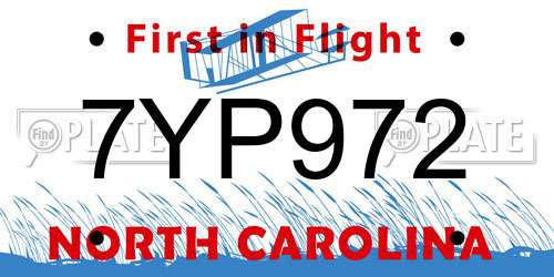 7YP972 North Carolina License Plate