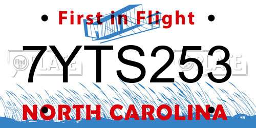 7YTS253 North Carolina License Plate