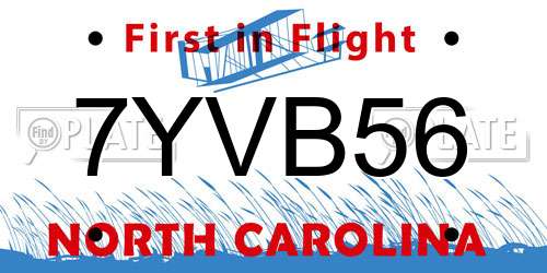 7YVB56 North Carolina License Plate