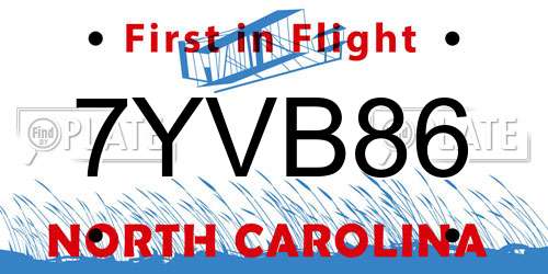 7YVB86 North Carolina License Plate