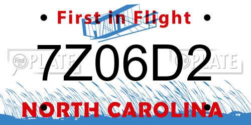 7Z06D2 North Carolina License Plate