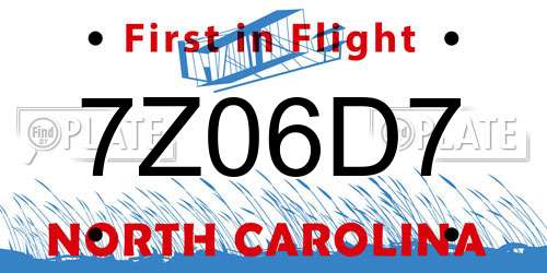 7Z06D7 North Carolina License Plate