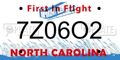 7Z06O2 North Carolina License Plate