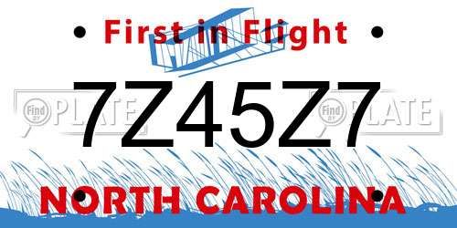 7Z45Z7 North Carolina License Plate