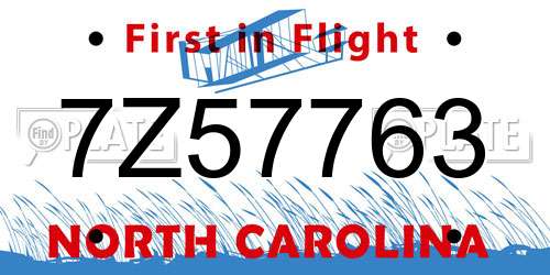 7Z57763 North Carolina License Plate