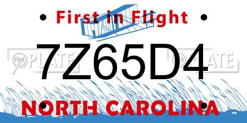 7Z65D4 North Carolina License Plate