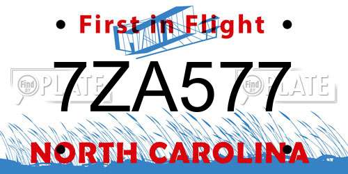 7ZA577 North Carolina License Plate