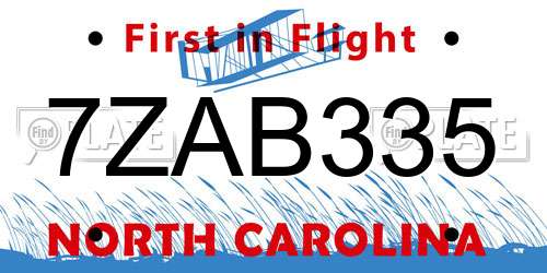 7ZAB335 North Carolina License Plate