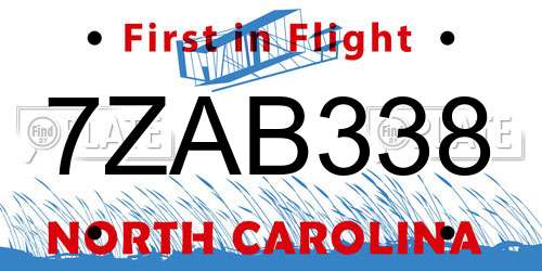 7ZAB338 North Carolina License Plate